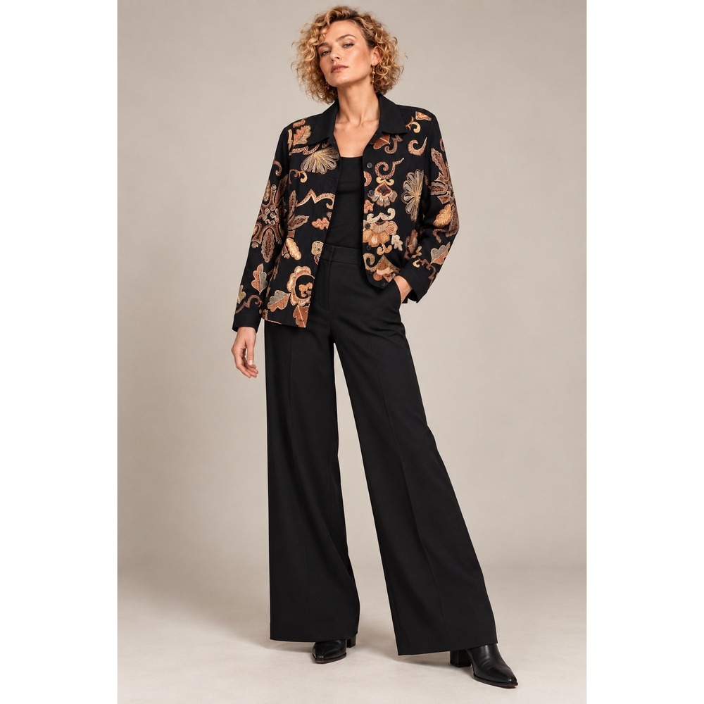 Laura Ashley Woman 1X Black Embroidered Cotton Jacket Paisley Floral